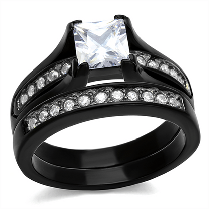 Picture of TK0W383J - Stainless Steel Ring Two-Tone IP Black Women AAA Grade CZ Clear