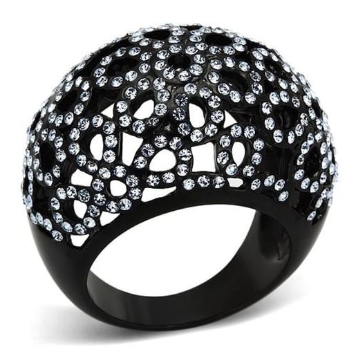 Picture of TK1003 - Stainless Steel Ring IP Black(Ion Plating) Women Top Grade Crystal Light Sapphire