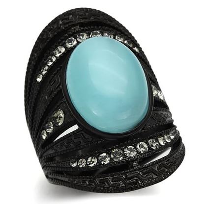 Picture of TK1006 - Stainless Steel Ring IP Black(Ion Plating) Women Synthetic Sea Blue