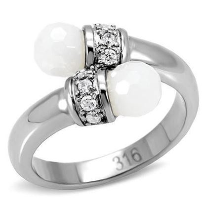 Picture of TK101 - Stainless Steel Ring High polished (no plating) Women Milky CZ White