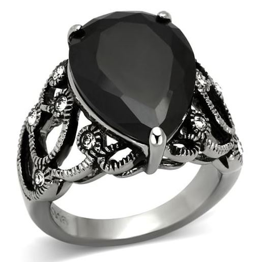 Picture of TK1017 - Stainless Steel Ring High polished (no plating) Women AAA Grade CZ Jet