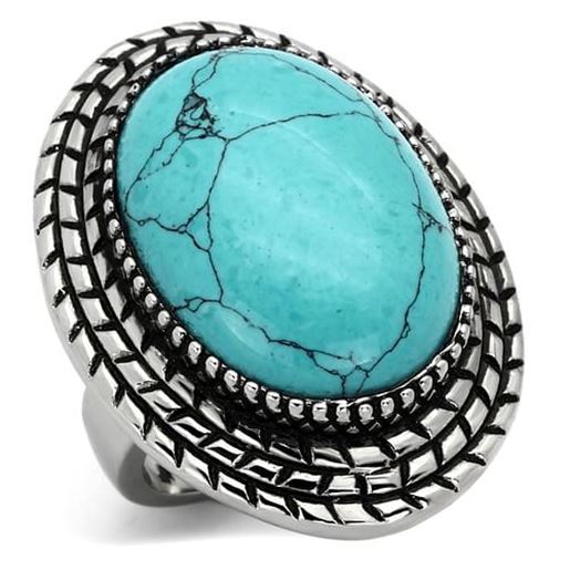 Picture of TK1022 - Stainless Steel Ring High polished (no plating) Women Semi-Precious Sea Blue