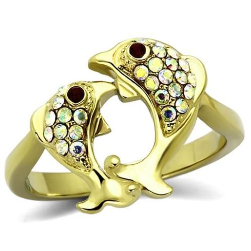 Picture of TK1023 - Stainless Steel Ring IP Gold(Ion Plating) Women Top Grade Crystal Multi Color