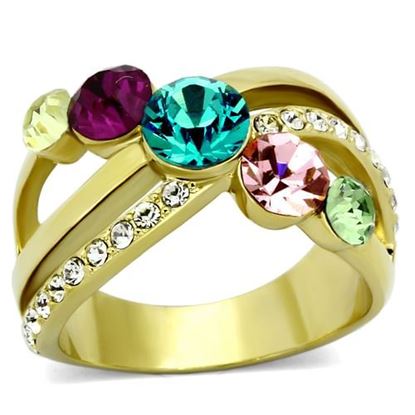 Picture of TK1031 - Stainless Steel Ring IP Gold(Ion Plating) Women Top Grade Crystal Multi Color