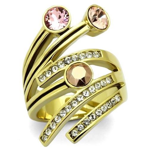 Picture of TK1033 - Stainless Steel Ring IP Gold(Ion Plating) Women Top Grade Crystal Multi Color