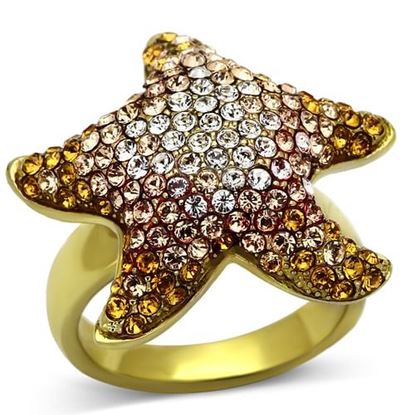 Picture of TK1034 - Stainless Steel Ring IP Gold(Ion Plating) Women Top Grade Crystal Multi Color