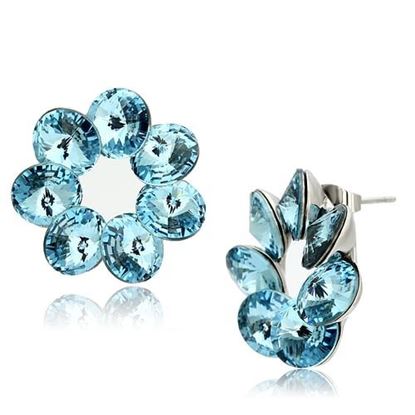 Picture of TK1044 - Stainless Steel Earrings High polished (no plating) Women Top Grade Crystal Sea Blue