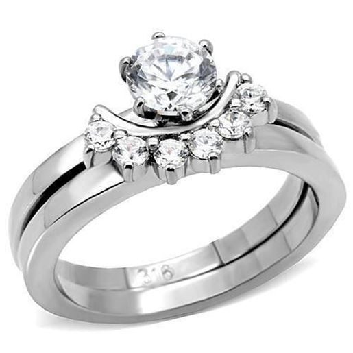 Picture of TK105 - Stainless Steel Ring High polished (no plating) Women AAA Grade CZ Clear