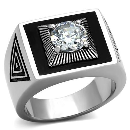 Picture of TK1053 - Stainless Steel Ring High polished (no plating) Men AAA Grade CZ Clear