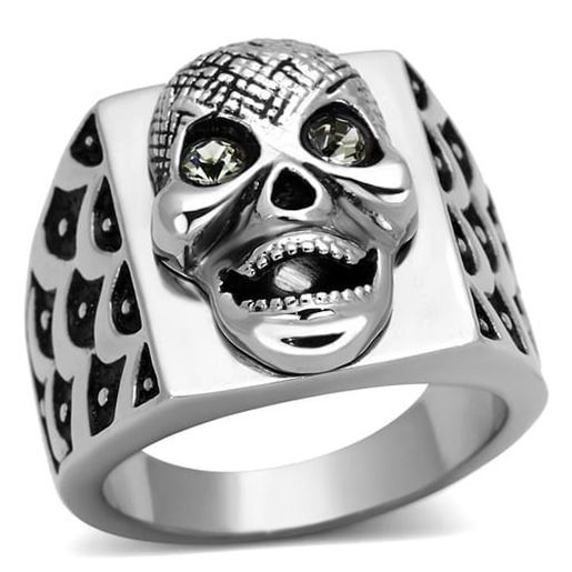 Picture of TK1056 - Stainless Steel Ring High polished (no plating) Men Top Grade Crystal Black Diamond