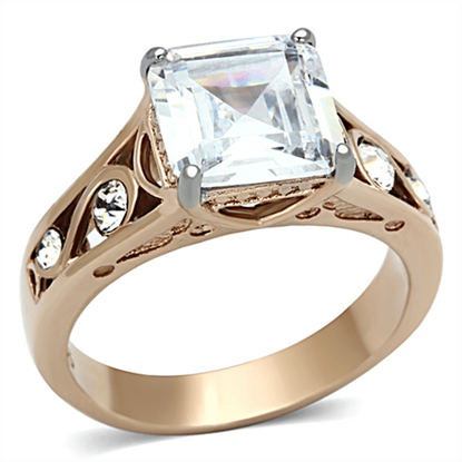 Picture of TK1059 - Stainless Steel Ring Two-Tone IP Rose Gold Women AAA Grade CZ Clear