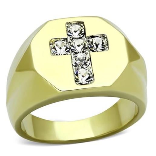 Picture of TK1062 - Stainless Steel Ring Two-Tone IP Gold (Ion Plating) Men Top Grade Crystal Clear