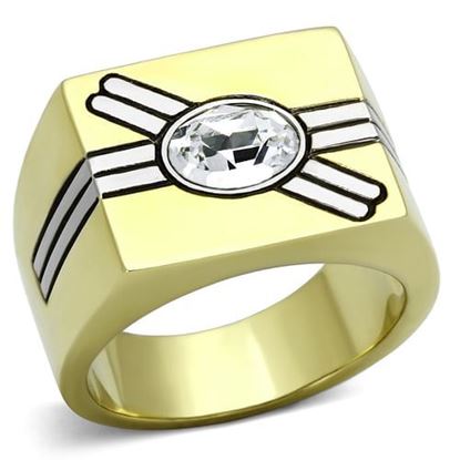 Picture of TK1065 - Stainless Steel Ring Two-Tone IP Gold (Ion Plating) Men Top Grade Crystal Clear