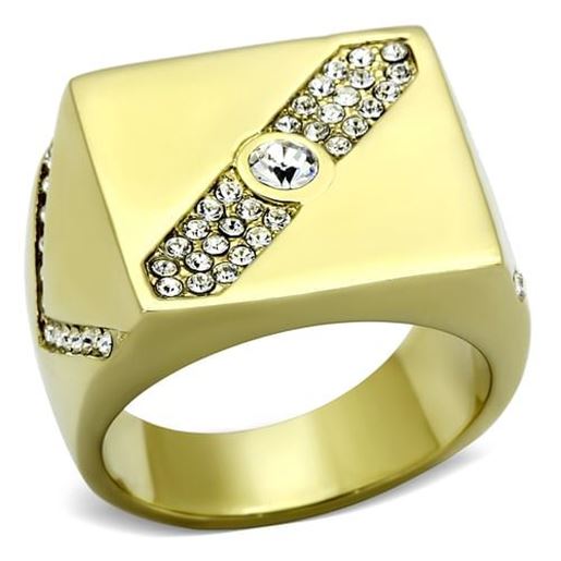 Picture of TK1066 - Stainless Steel Ring IP Gold(Ion Plating) Men Top Grade Crystal Clear