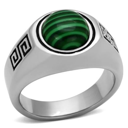 Picture of TK1070 - Stainless Steel Ring High polished (no plating) Men Synthetic Emerald