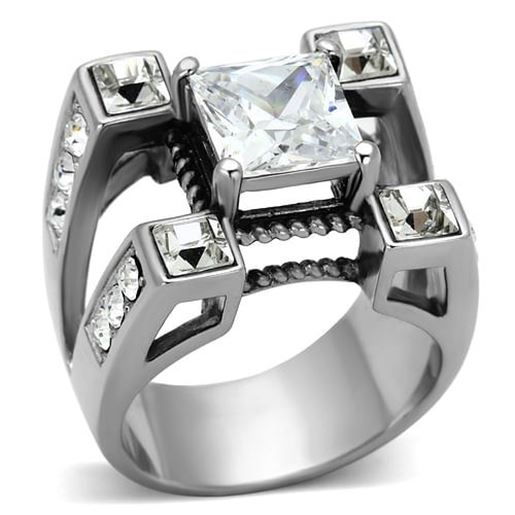 Picture of TK1072 - Stainless Steel Ring High polished (no plating) Men AAA Grade CZ Clear