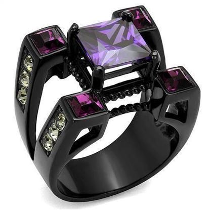 Picture of TK1072J - Stainless Steel Ring IP Black(Ion Plating) Unisex AAA Grade CZ Amethyst