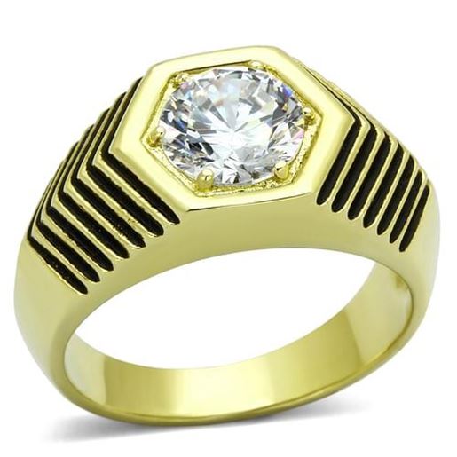 Picture of TK1076 - Stainless Steel Ring IP Gold(Ion Plating) Men AAA Grade CZ Clear