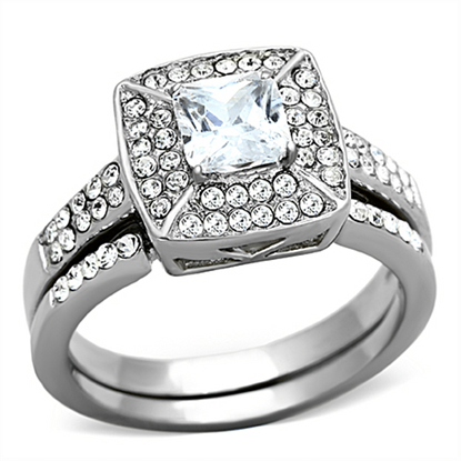 Picture of TK1088 - Stainless Steel Ring High polished (no plating) Women AAA Grade CZ Clear