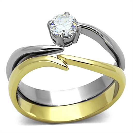 Picture of TK1092 - Stainless Steel Ring Two-Tone IP Gold (Ion Plating) Women AAA Grade CZ Clear