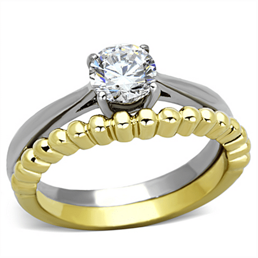 Picture of TK1093 - Stainless Steel Ring Two-Tone IP Gold (Ion Plating) Women AAA Grade CZ Clear