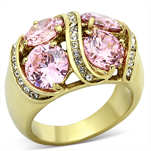 Picture of TK1099 - Stainless Steel Ring IP Gold(Ion Plating) Women AAA Grade CZ Rose