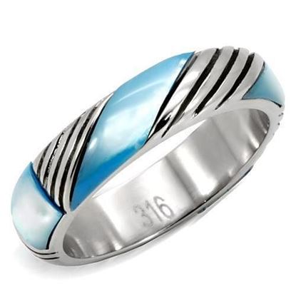 Picture of TK110 - Stainless Steel Ring High polished (no plating) Women Precious Stone Sea Blue