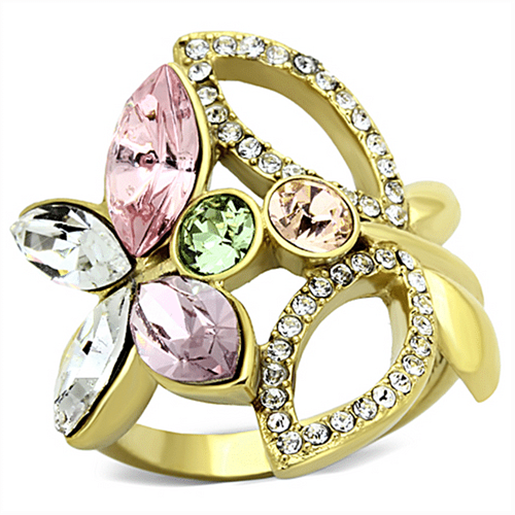 Picture of TK1100 - Stainless Steel Ring IP Gold(Ion Plating) Women Top Grade Crystal Multi Color