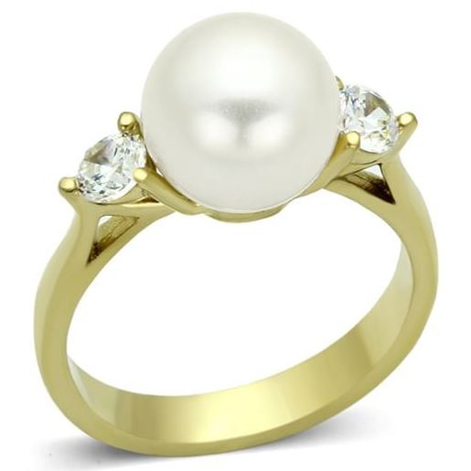 Picture of TK1103 - Stainless Steel Ring IP Gold(Ion Plating) Women Synthetic White