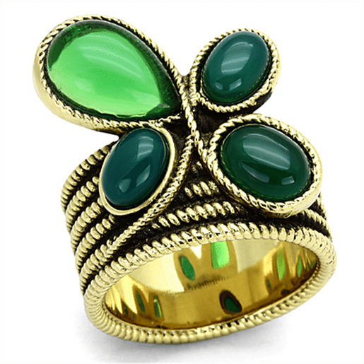 Picture of TK1104 - Stainless Steel Ring IP Gold(Ion Plating) Women Synthetic Emerald