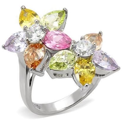 Picture of TK111 - Stainless Steel Ring High polished (no plating) Women AAA Grade CZ Multi Color