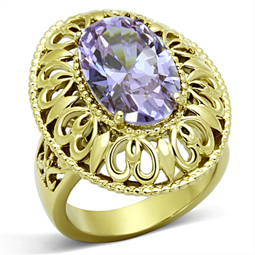 Picture of TK1110 - Stainless Steel Ring IP Gold(Ion Plating) Women AAA Grade CZ Light Amethyst