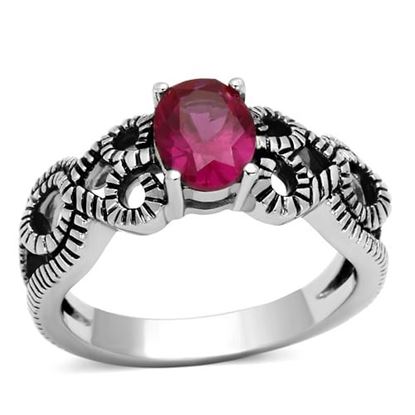 Picture of TK1112 - Stainless Steel Ring High polished (no plating) Women AAA Grade CZ Ruby