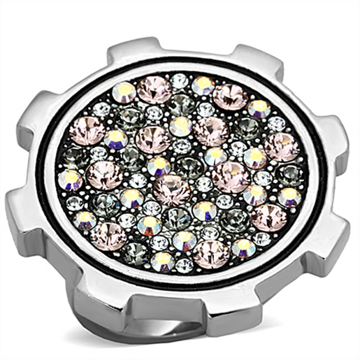 Picture of TK1113 - Stainless Steel Ring High polished (no plating) Women Top Grade Crystal Multi Color