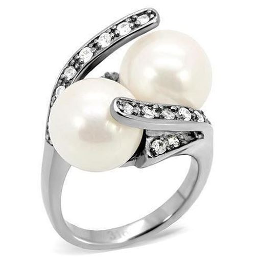 Picture of TK113 - Stainless Steel Ring High polished (no plating) Women Synthetic White