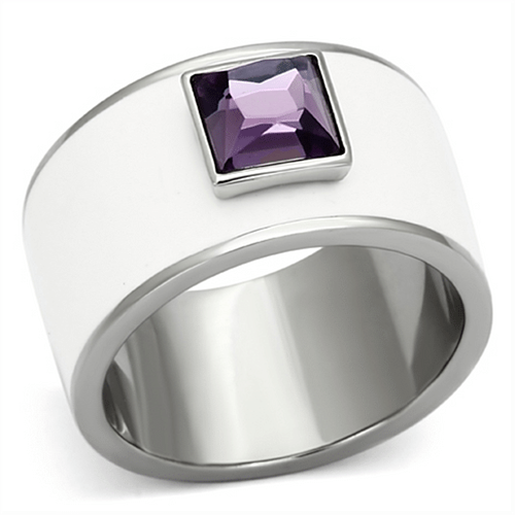 Picture of TK1142 - Stainless Steel Ring High polished (no plating) Women Synthetic Amethyst