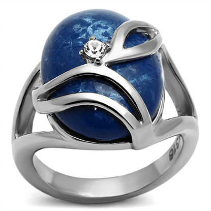 Picture of TK1144 - Stainless Steel Ring High polished (no plating) Women Synthetic Capri Blue