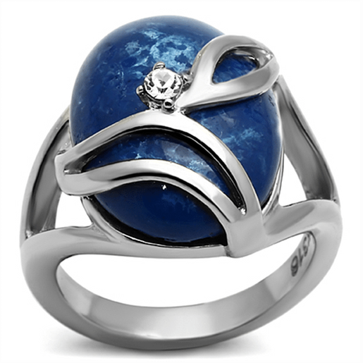 Picture of TK1144 - Stainless Steel Ring High polished (no plating) Women Synthetic Capri Blue