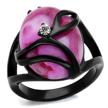 Picture of TK1144J - Stainless Steel Ring IP Black(Ion Plating) Women Synthetic Fuchsia