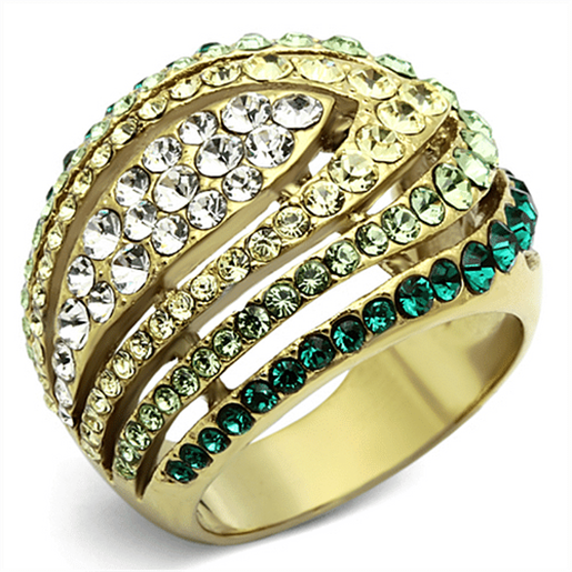 Picture of TK1145 - Stainless Steel Ring IP Gold(Ion Plating) Women Top Grade Crystal Multi Color