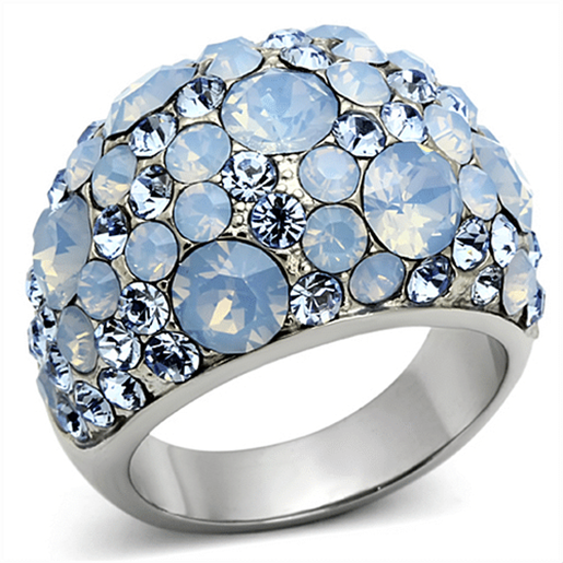 Picture of TK1147 - Stainless Steel Ring High polished (no plating) Women Top Grade Crystal Sea Blue