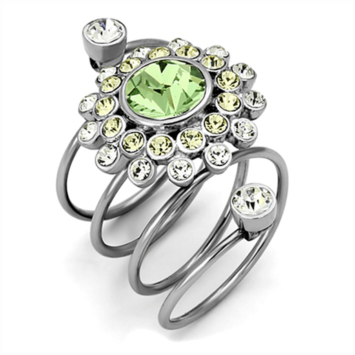 Picture of TK1148 - Stainless Steel Ring High polished (no plating) Women Top Grade Crystal Peridot