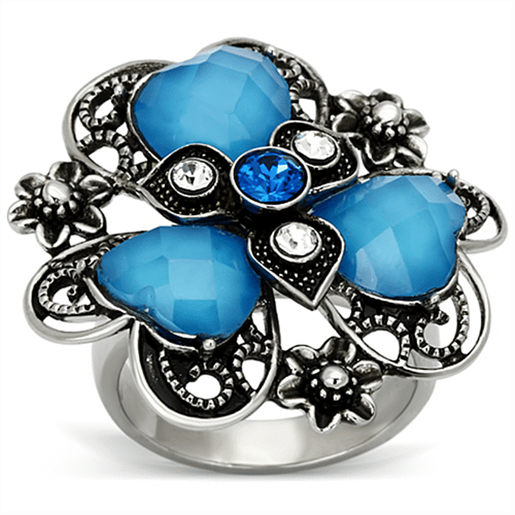 Picture of TK1149 - Stainless Steel Ring High polished (no plating) Women Synthetic Sea Blue