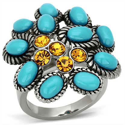 Picture of TK1150 - Stainless Steel Ring High polished (no plating) Women Synthetic Turquoise