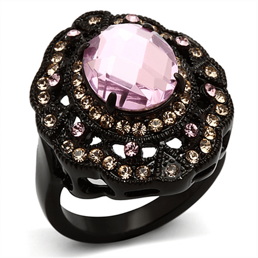 Picture of TK1154 - Stainless Steel Ring IP Black(Ion Plating) Women Top Grade Crystal Light Rose