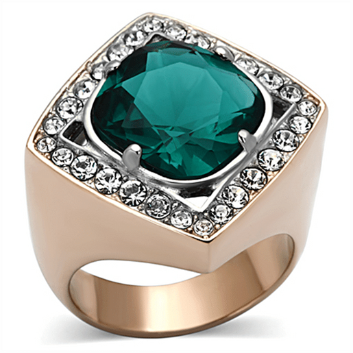 Picture of TK1160 - Stainless Steel Ring Two-Tone IP Rose Gold Women Synthetic Blue Zircon