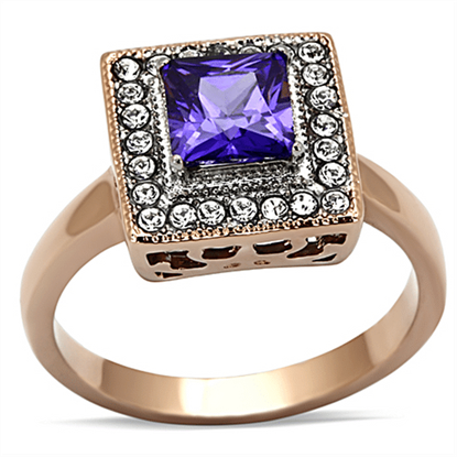 Picture of TK1162 - Stainless Steel Ring Two-Tone IP Rose Gold Women AAA Grade CZ Tanzanite