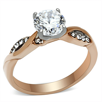 Picture of TK1163 - Stainless Steel Ring Two-Tone IP Rose Gold Women AAA Grade CZ Clear