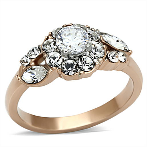 Picture of TK1164 - Stainless Steel Ring Two-Tone IP Rose Gold Women AAA Grade CZ Clear