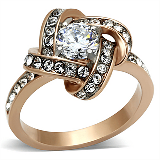 Picture of TK1166 - Stainless Steel Ring Two-Tone IP Rose Gold Women AAA Grade CZ Clear